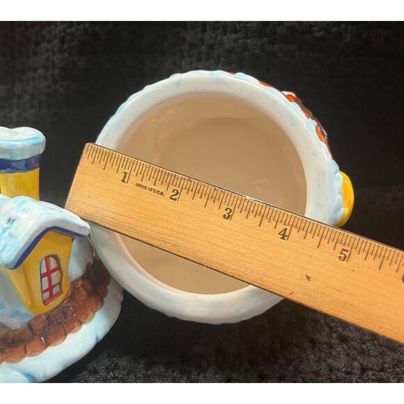 2008 M&M's Collectible Christmas Ceramic Round Chalet House Candy Dish Treat Jar - Picture 8 of 12